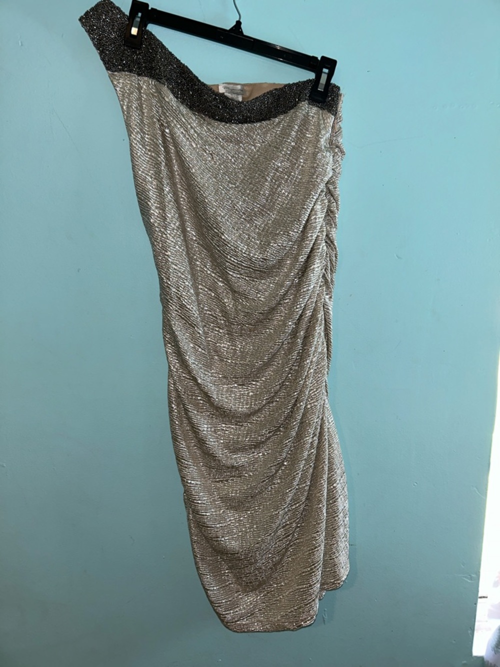Silver One-Shoulder Ruched Cocktail Dress